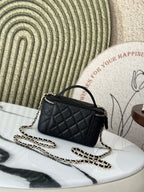 VANITY 17 キャビア ハンドル付き ブラックカーフスキン ゴールド金具