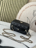 VANITY 17 キャビア ハンドル付き ブラックカーフスキン ゴールド金具