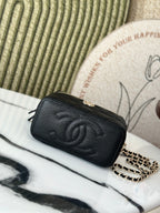 VANITY 17 キャビア ハンドル付き ブラックカーフスキン ゴールド金具