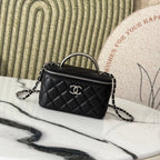 25P バニティ 17 キャビア ハンドル付き ブラック カーフスキン シルバー金具