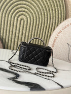 25P バニティ 17 キャビア ハンドル付き ブラック カーフスキン シルバー金具