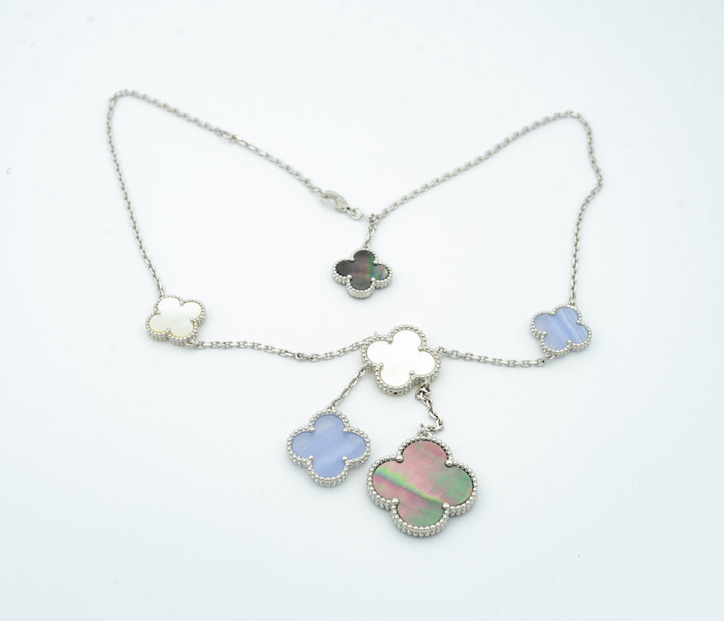[⭐JeweliWhal]CLOVER MOP CHALCEDONY NECKLACE SILVER 6 MOTIF