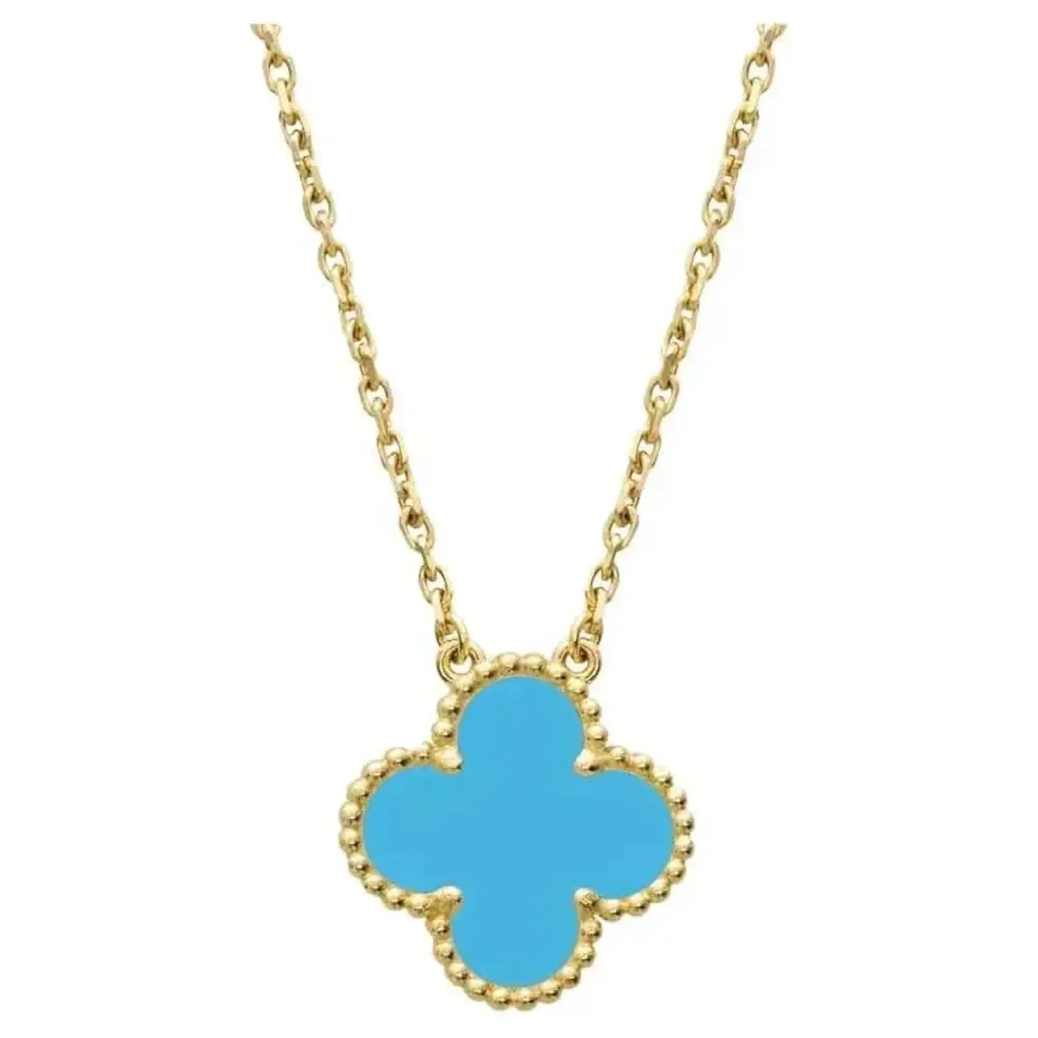 [⭐JeweliWhal]CLOVER 15MM VINTAGE TURQUOISE NECKLACE