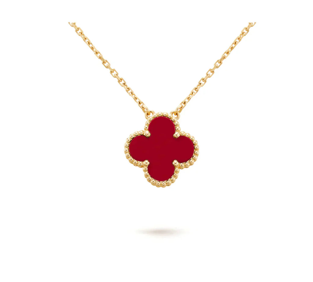 [⭐JeweliWhal]CLOVER 15MM CARNELIAN SINGLE FLOWER NECKLACE