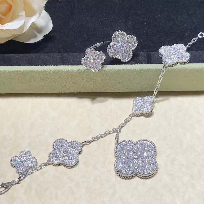 [⭐JeweliWhal]クローバー 6モチーフ シルバー ダイヤモンド ブレスレット