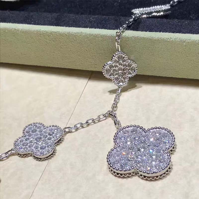 [⭐JeweliWhal]クローバー 6モチーフ シルバー ダイヤモンド ブレスレット