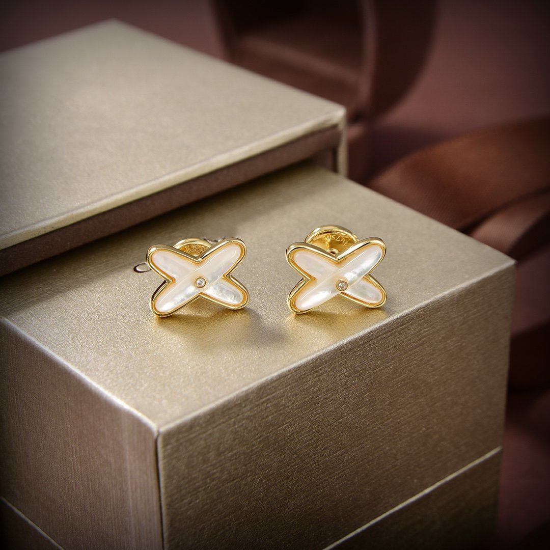 [⭐JeweliWhal]JEUX DE WHITE MOP GOLD DIAMOND EARRINGS