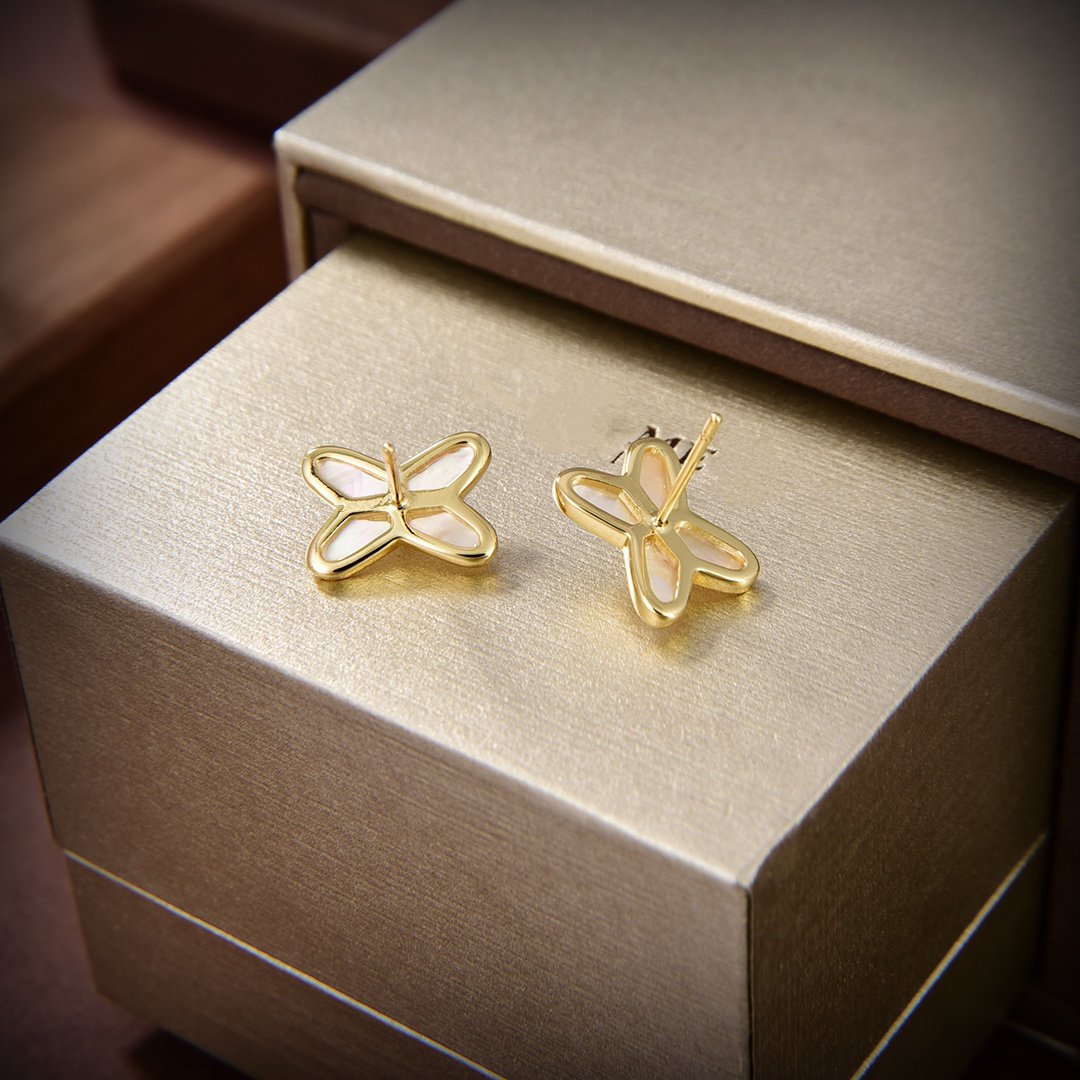 [⭐JeweliWhal]JEUX DE WHITE MOP GOLD DIAMOND EARRINGS