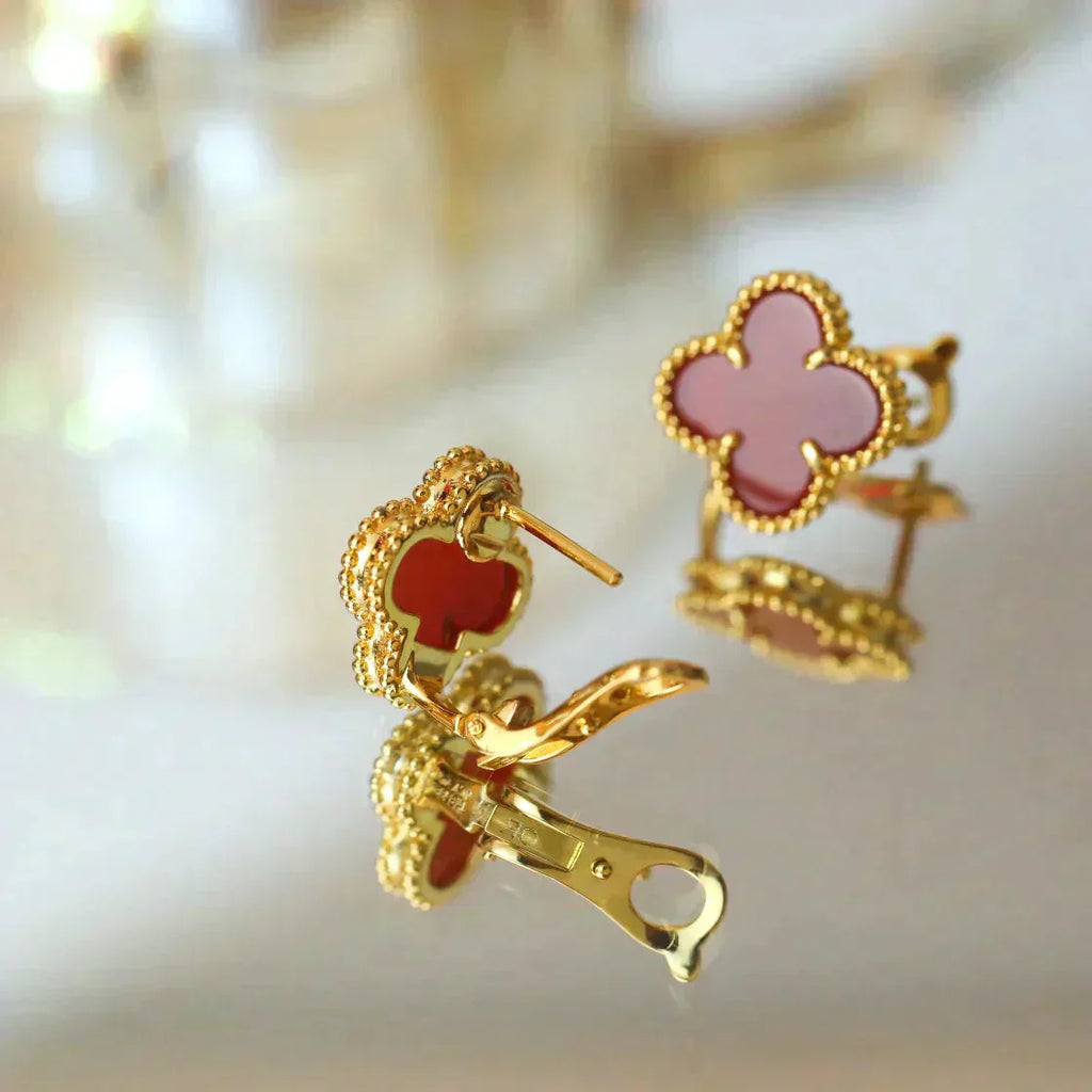 [⭐JeweliWhal]クローバー ミディアム 1モチーフ カーネリアン イヤリング