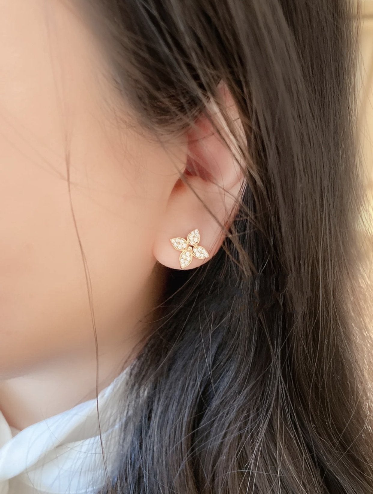 [⭐JeweliWhal]STAR BLOSSOM STUD EARRINGS PINK GOLD DIAMONDS