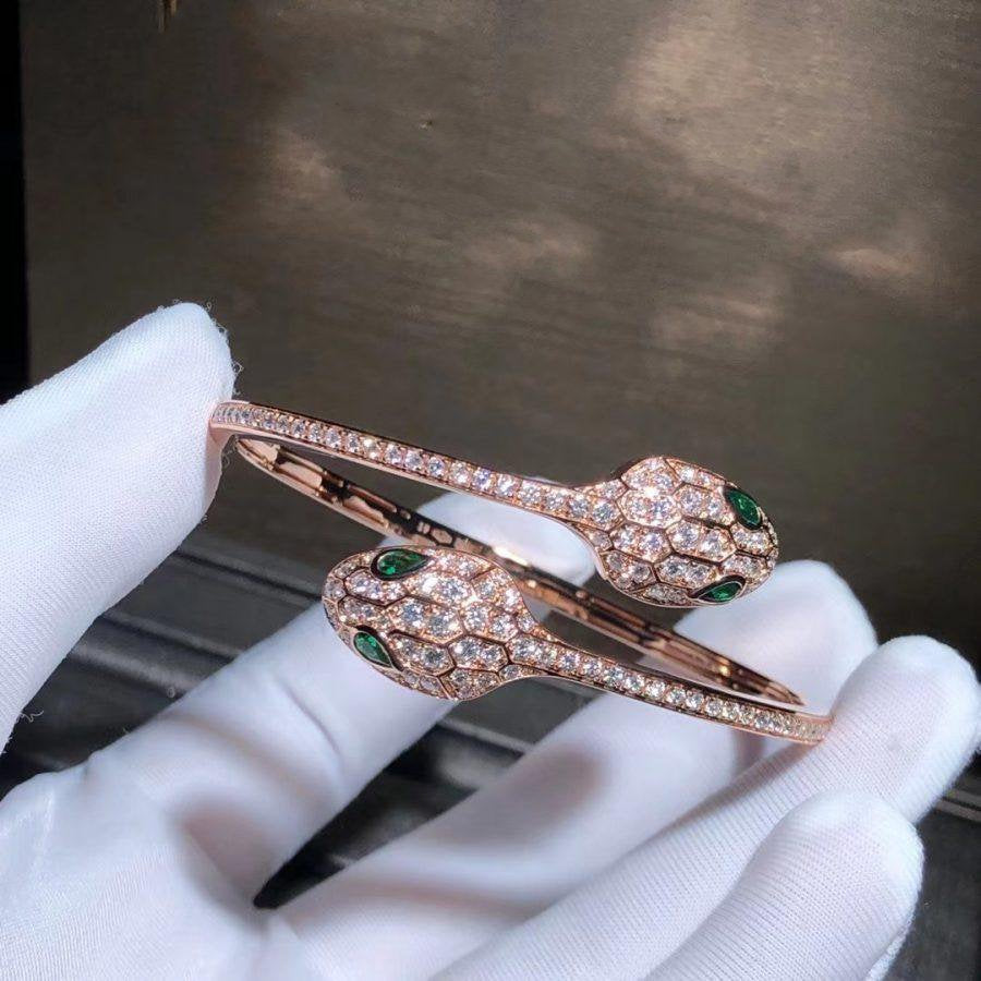 [⭐JeweliWhal]SERPENTI BRACELET PINK GOLD MALACHITE DIAMOND DOUBLE SNAKE
