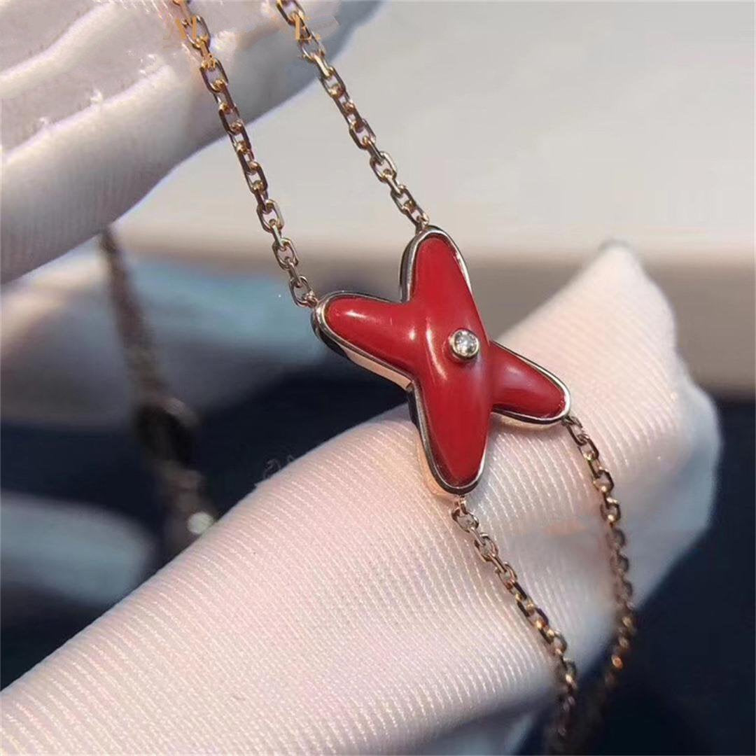 [⭐JeweliWhal]JEUX BRACELET CARNELIAN PINK GOLD 1 DIAMOND