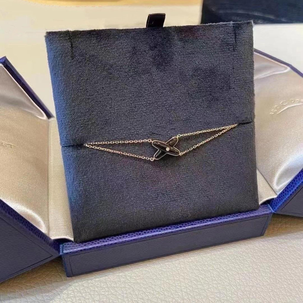 [⭐JeweliWhal]JEUX BRACELET ONYX PINK GOLD 1 DIAMOND