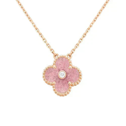 [⭐JeweliWhal]CLOVER 15MM DIAMOND RHODONITE NECKLACE