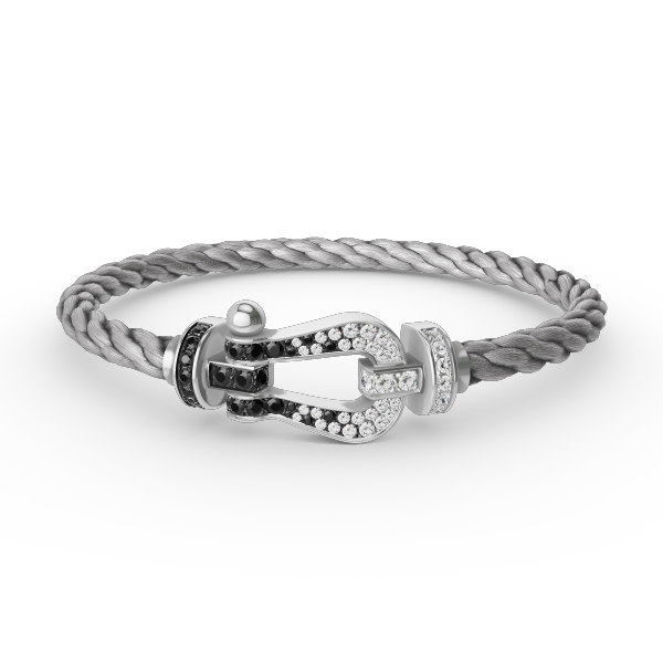 [⭐JeweliWhal]FORCE LARGE HORSESHOE BLACK WHITE DIAMOND BRACELET SILVER