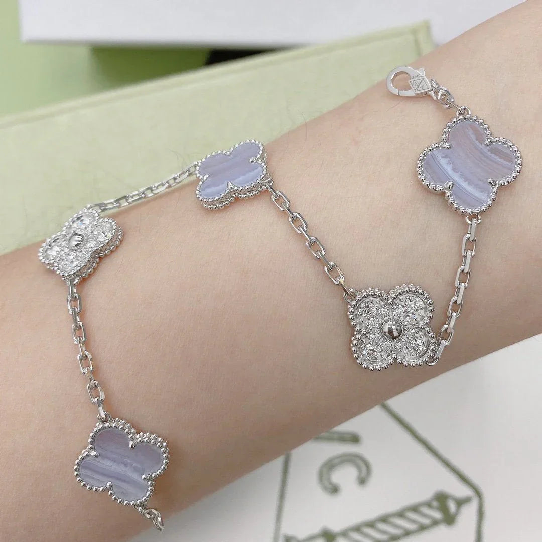 [⭐JeweliWhal] CLOVER 5 MOTIF PURPLE CHALCEDONY BRACELET COLLECTION