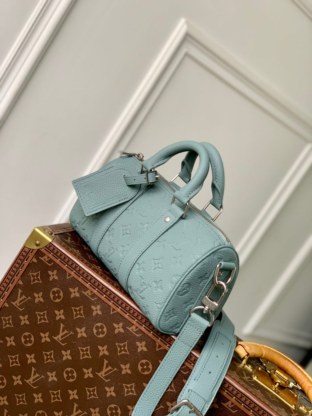KEEPALL BANDOULIÈRE 25 BAG IN MISTY LAKE GREEN MONOGRAM TAURILLON CALFSKIN