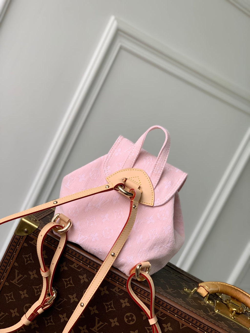 VENICE BACKPACK 24 IN PINK MONOGRAM DENIM GOLD HARDWARE