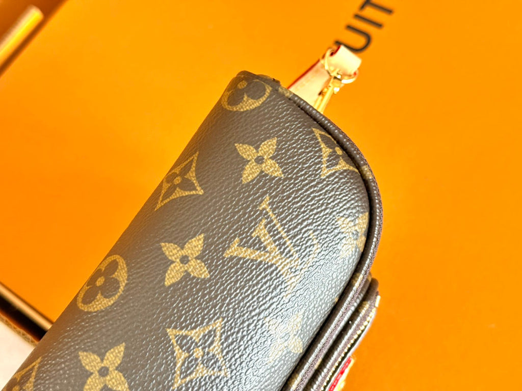 LV 25S MINI BUMBAG 17 IN BROWN CANVAS MONOGRAM CHERRY PRINT GOLD HARDWARE