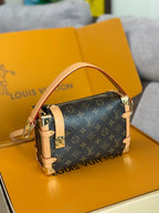 LV 25S SIDE TRUNK 24 IN BROWN MONOGRAM CANVAS LEATHER TRIM GOLD HARDWARE