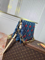 LV 25S COUSSIN BAG 26 IN DARK BLUE DENIM MONOGRAM CHERRY GOLD HARDWARE