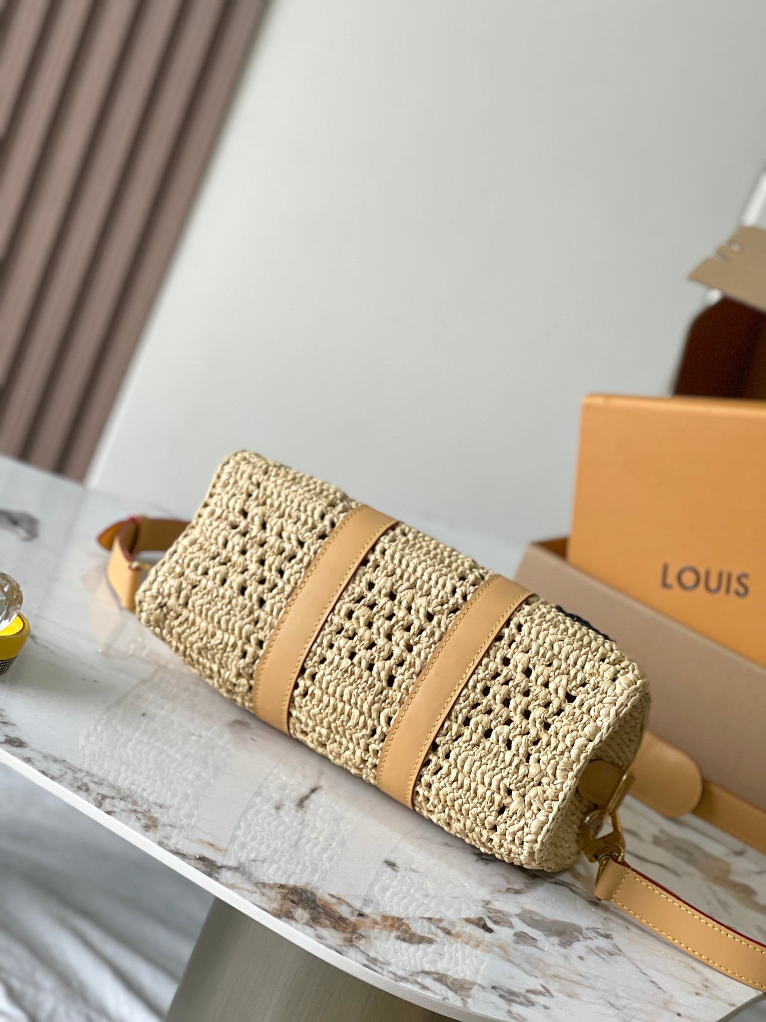 キーポル バンドリエール 25 ベージュ クロシェ ラフィア＆カーフスキントリム