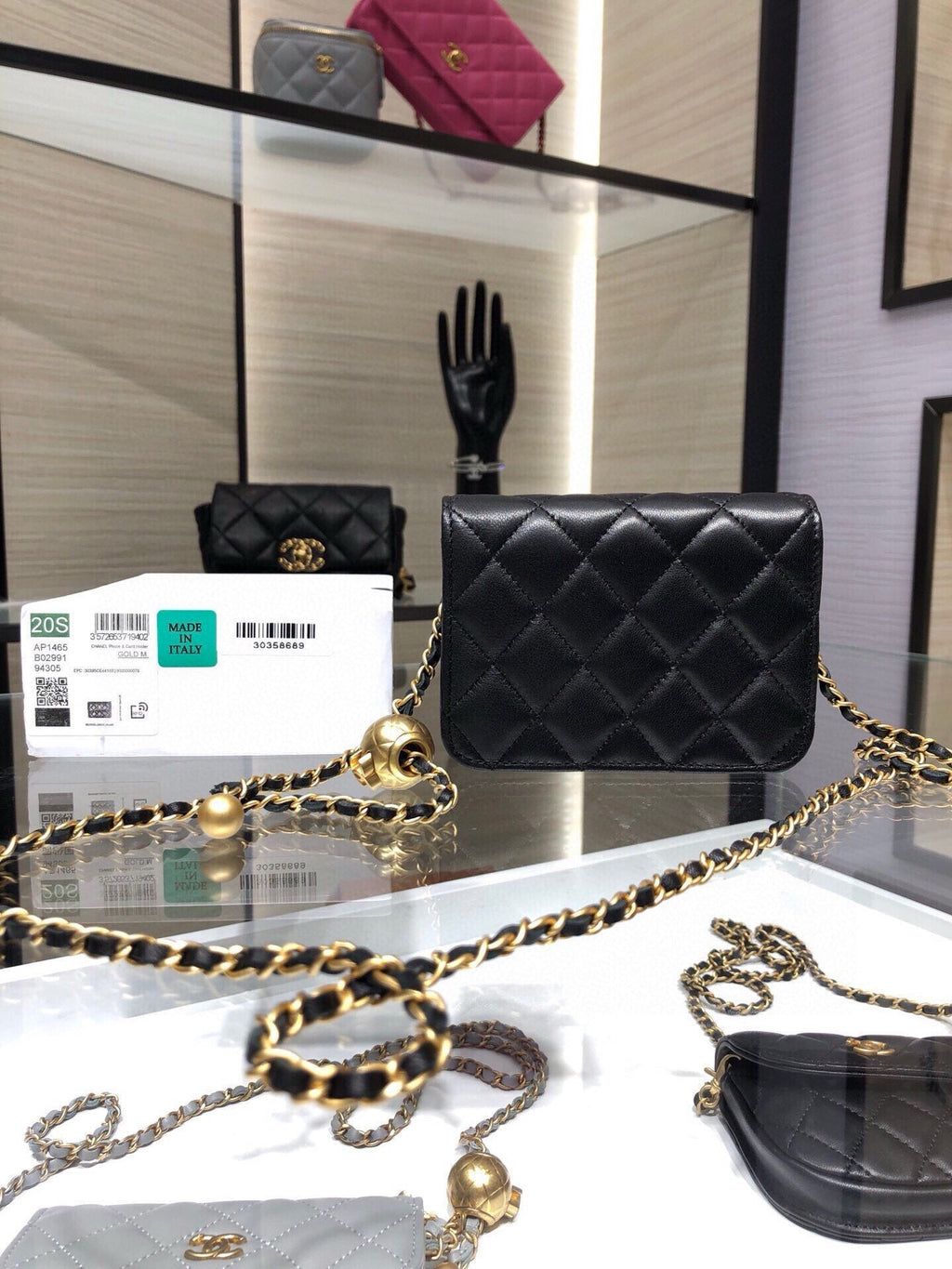 MINI FLAP BAG 12 IN BLACK QUILTED LAMBSKIN GOLD HARDWARE