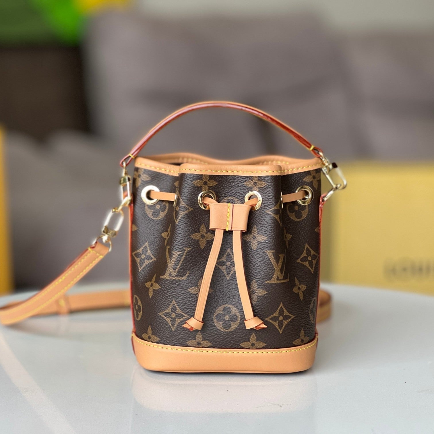 LV 25S ナノ ノエ 16インチ ダークブラウン モノグラム コーティングキャンバス レザートリム