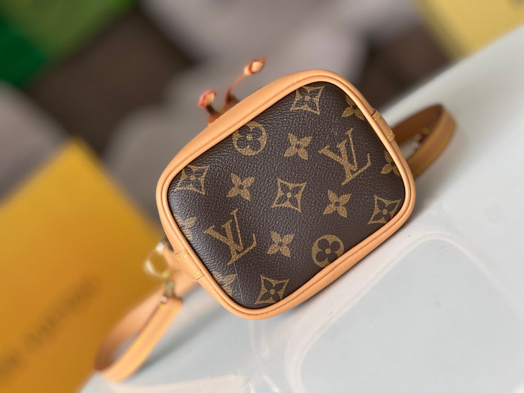 LV 25S ナノ ノエ 16インチ ダークブラウン モノグラム コーティングキャンバス レザートリム