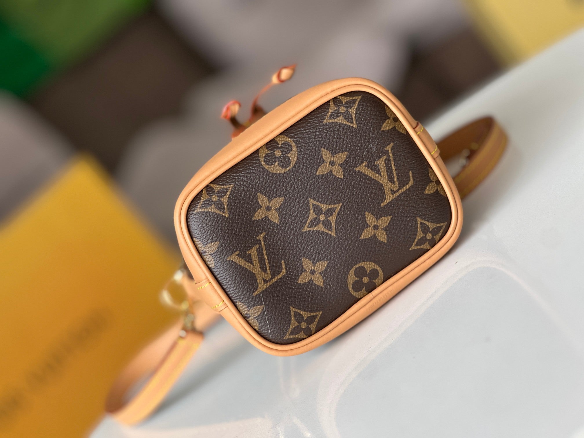 LV 25S ナノ ノエ 16インチ ダークブラウン モノグラム コーティングキャンバス レザートリム