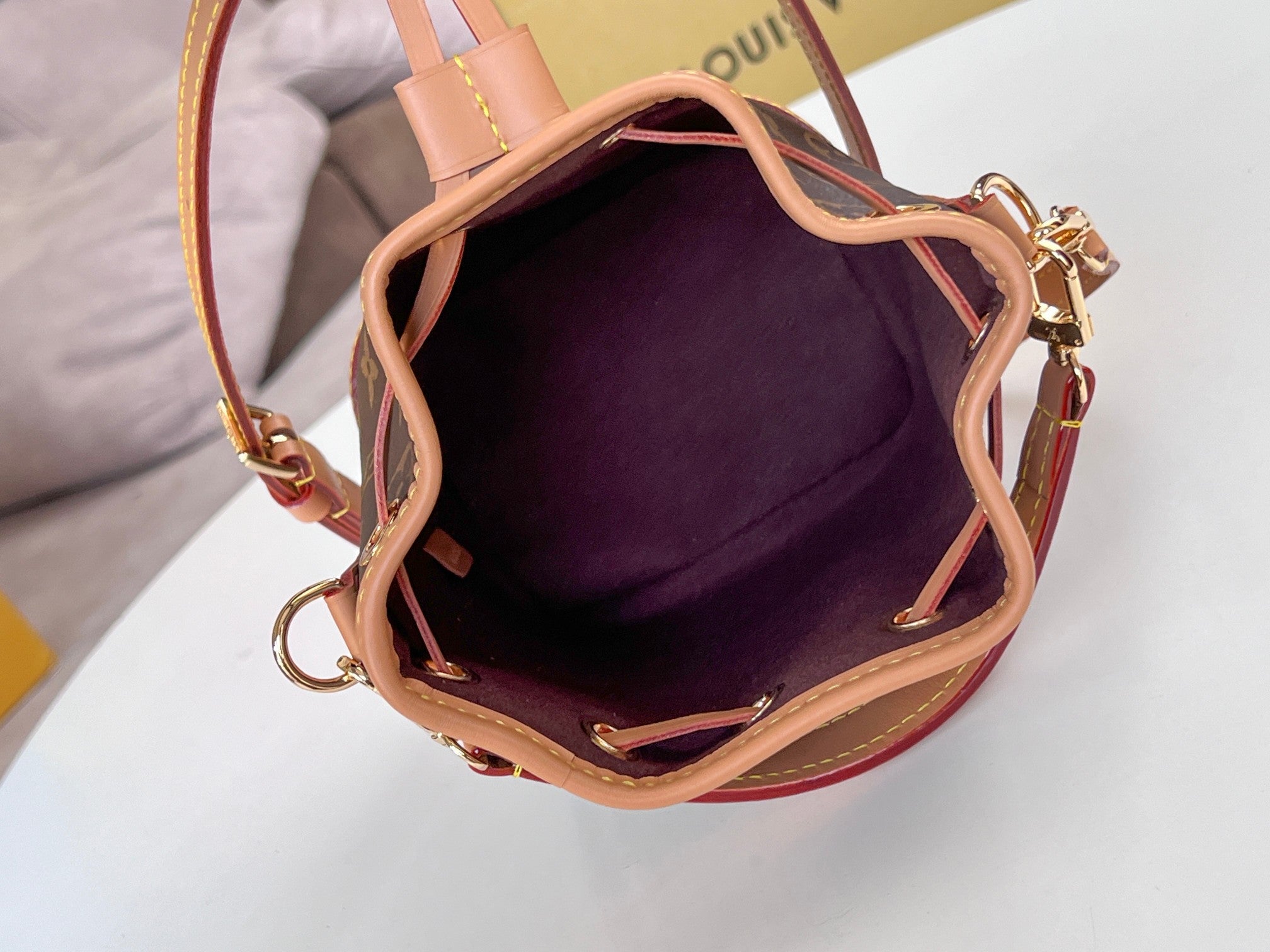 LV 25S ナノ ノエ 16インチ ダークブラウン モノグラム コーティングキャンバス レザートリム