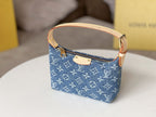 LV 25S HILLS POCHETTE 20 IN BLUE MONOGRAM DENIM CALFSKIN LEATHER STRAP