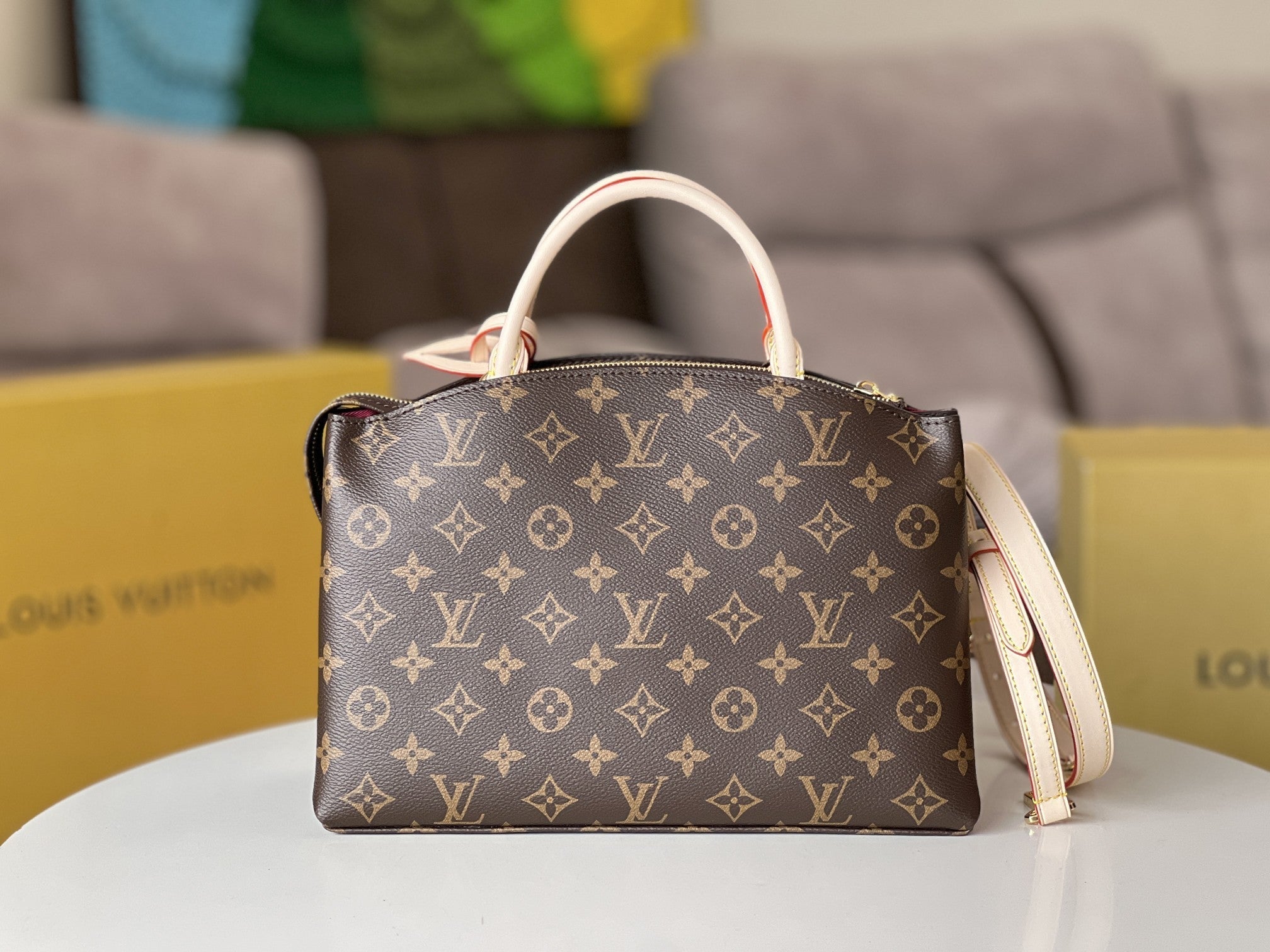 LV 25S プチ パレ 29 ブラウンモノグラムキャンバスとカーフスキン、ゴールド金具