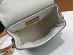 LV 25S NANO STEAMER 18 IN BLUE COTTON DENIM CALFSKIN TRIM GOLD HARDWARE