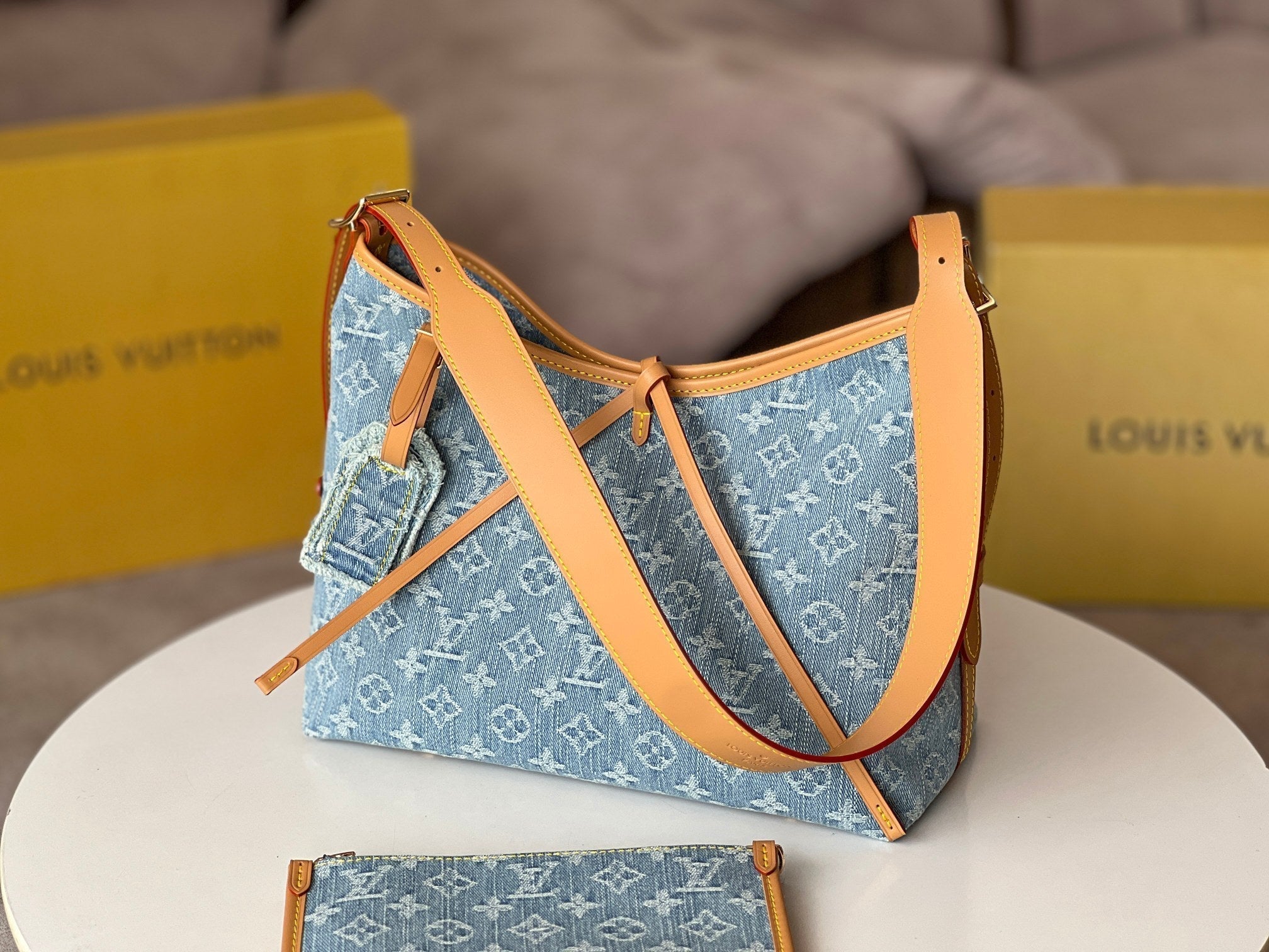 LV 25S キャリーオール 29インチ ライトブルーデニム モノグラムレザートリム