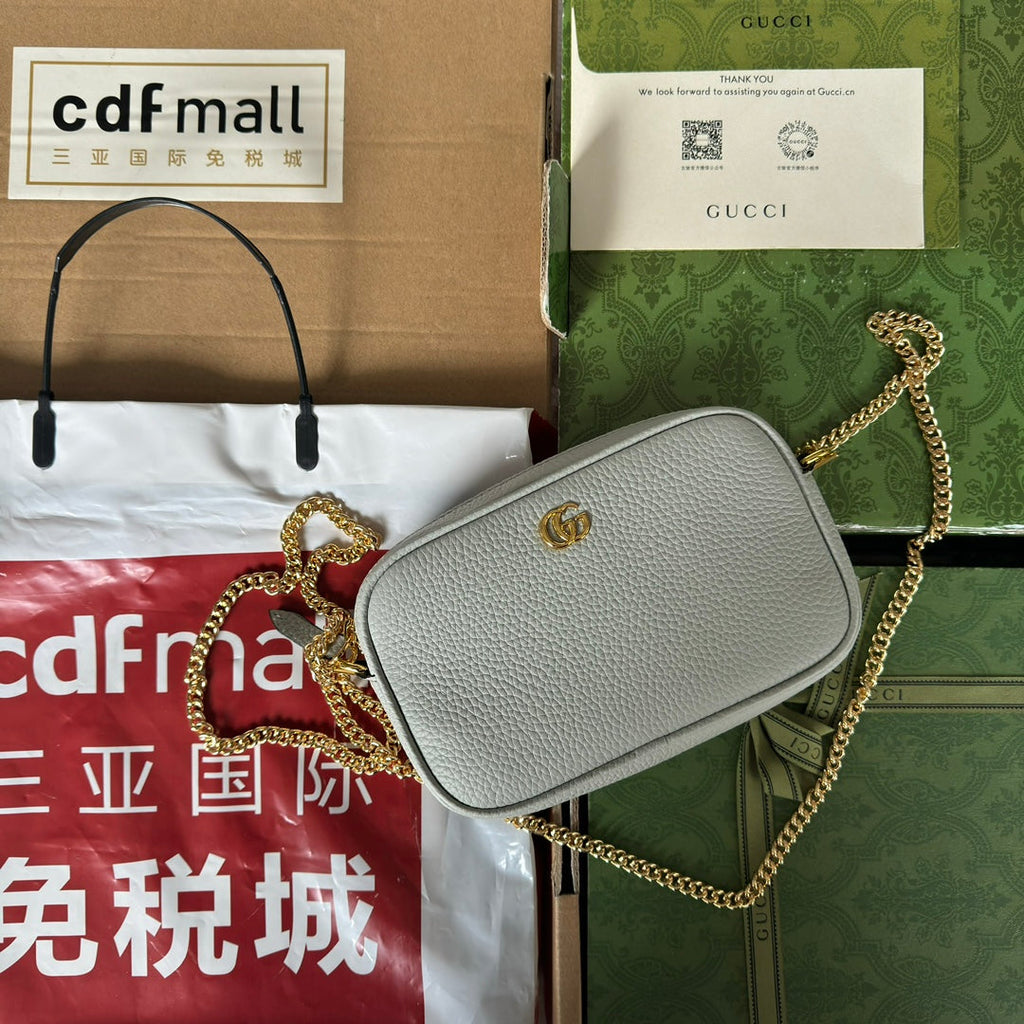 マーモント ミニショルダーバッグ 18インチ ライトグレー カーフスキン ゴールド金具