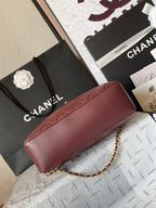 CAMERA BAG 24 IN BUCCANEER RED QUILTED LAMBSKIN DOUBLE C GOLD COIN