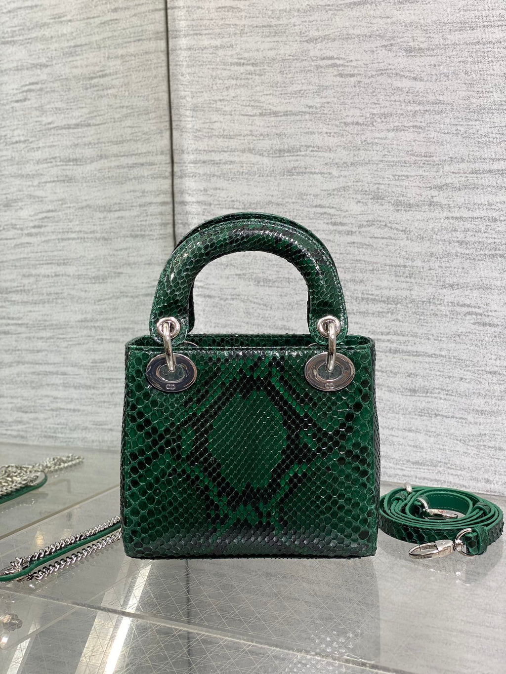 MINI 17 LADY BAG IN GREEN FOREST MIX BLACK SNAKESKIN PATTERN LAMBSKIN