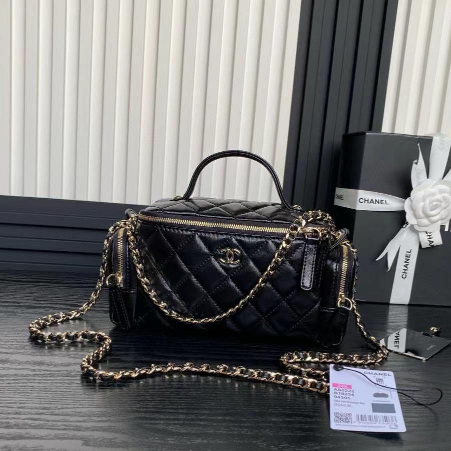 ミディアムカメラバッグ 23インチ ブラック ラムスキン ゴールド金具