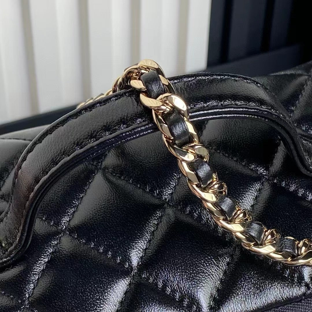 ミディアムカメラバッグ 23インチ ブラック ラムスキン ゴールド金具