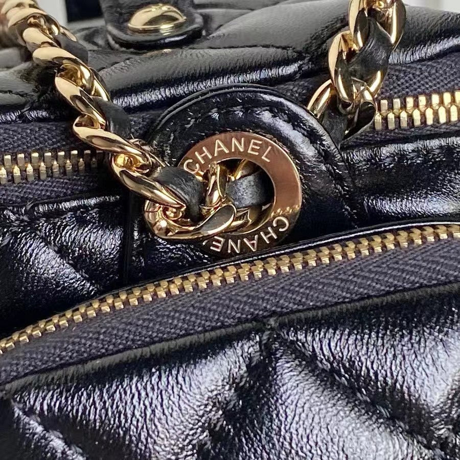 ミディアムカメラバッグ 23インチ ブラック ラムスキン ゴールド金具