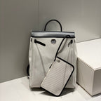 HERBAG A DOS ZIP RETOURNE BACKPACK 29 IN OFF-WHITE CANVAS AND BLACK CALFSKIN