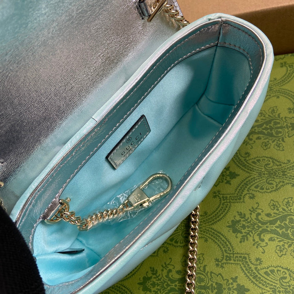 GGマーモント 16 ミニ ショルダーバッグ ブルー イリデッセント カーフスキン