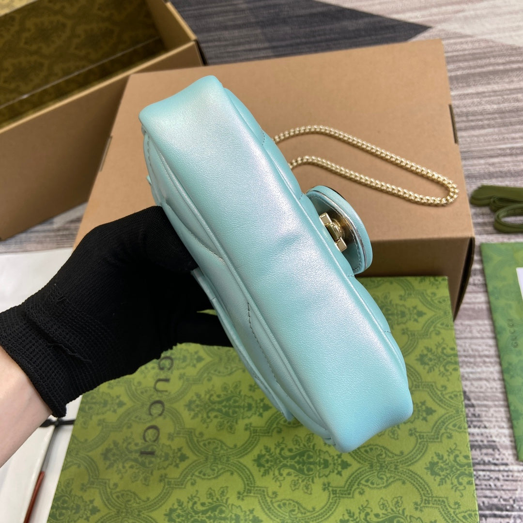 GGマーモント 16 ミニ ショルダーバッグ ブルー イリデッセント カーフスキン