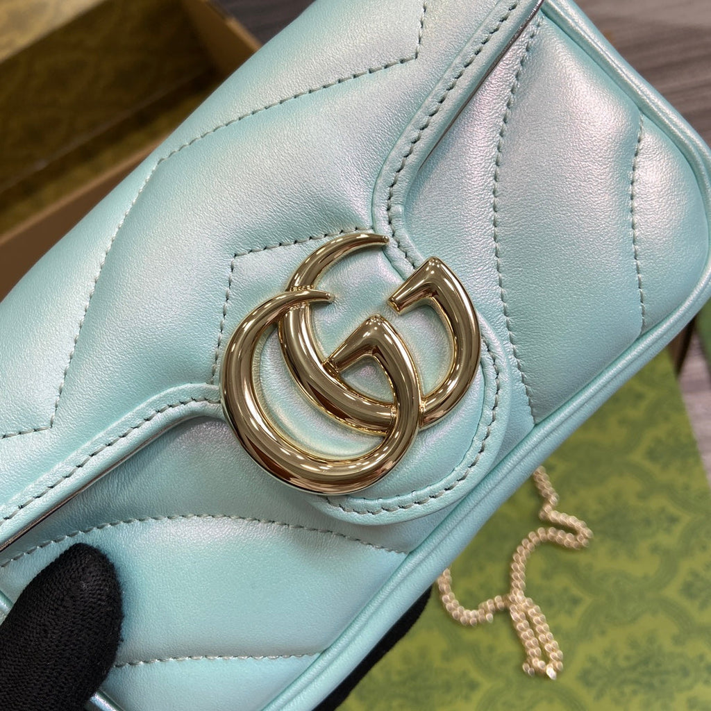 GGマーモント 16 ミニ ショルダーバッグ ブルー イリデッセント カーフスキン