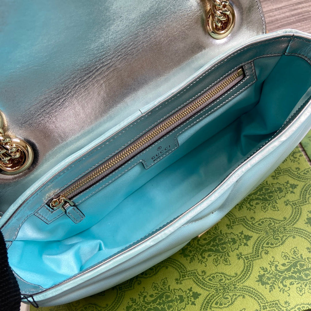 GGマーモント 26 ミディアム ショルダーバッグ ブルー イリデッセント カーフスキン