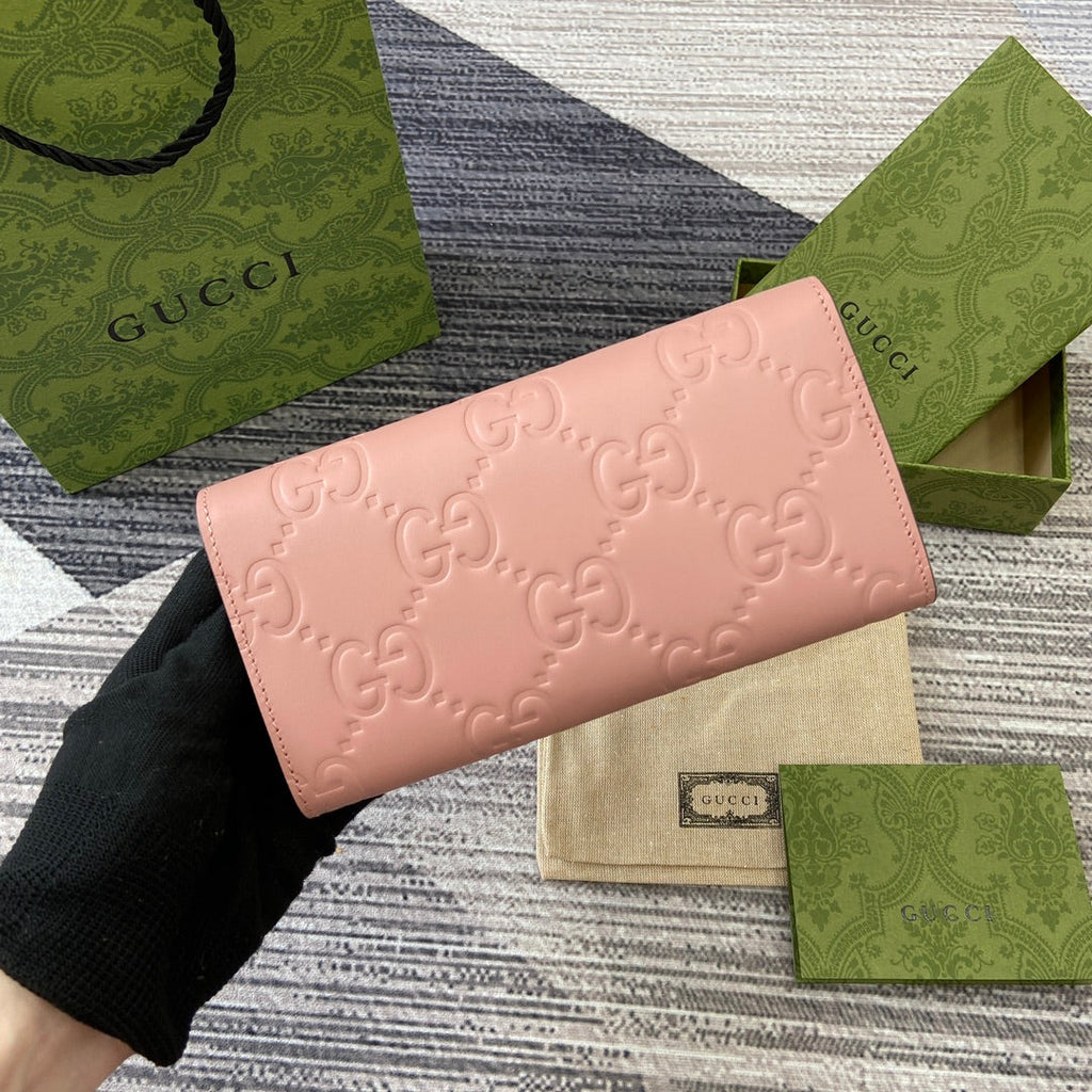 コンチネンタルウォレット 19インチ ピンクエンボスカーフスキン ゴールド金具