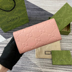 コンチネンタルウォレット 19インチ ピンクエンボスカーフスキン ゴールド金具