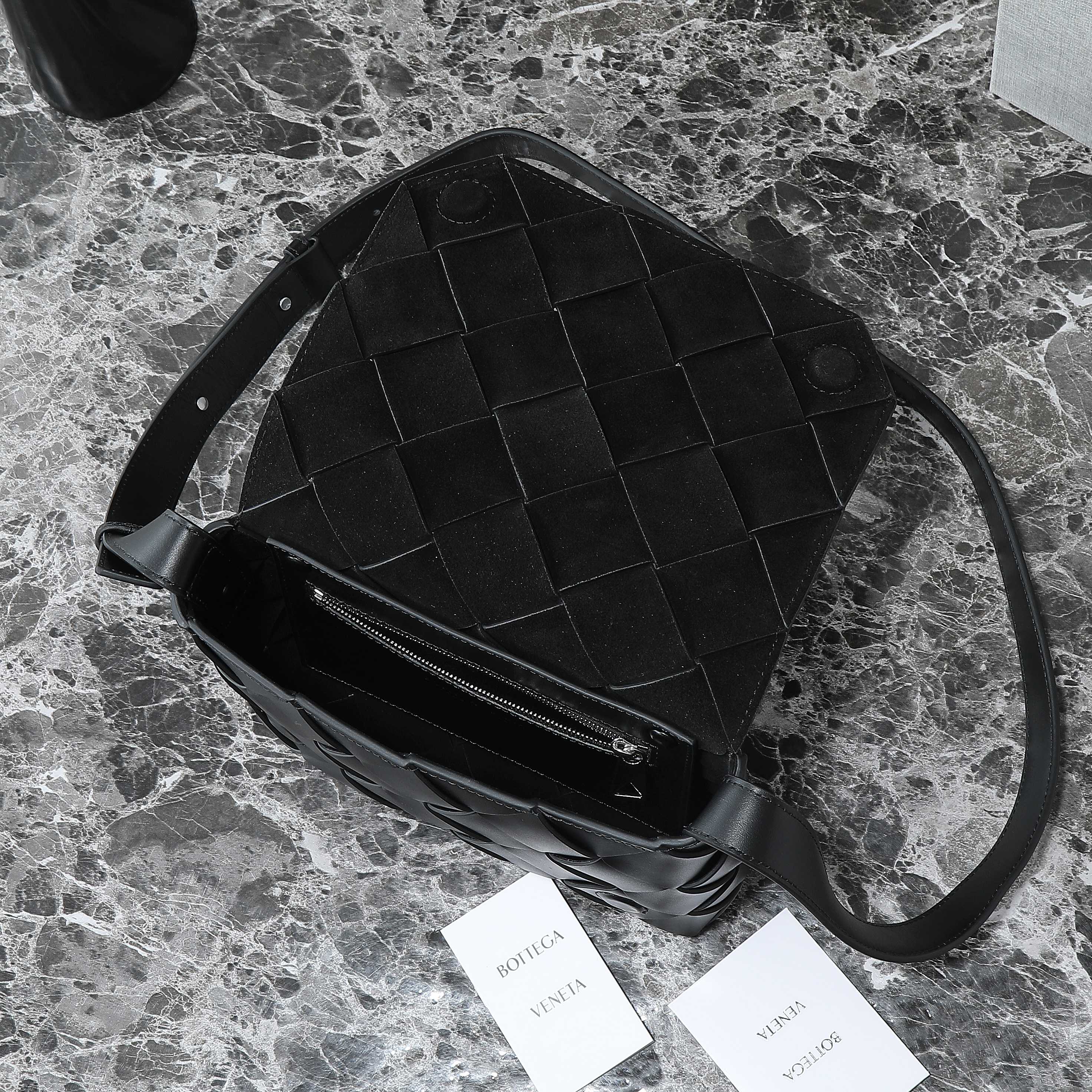 BOTTEGA VENETA 25S DIAGO 22 IN BLACK CALFSKIN PATENT SILVER HARDWARE