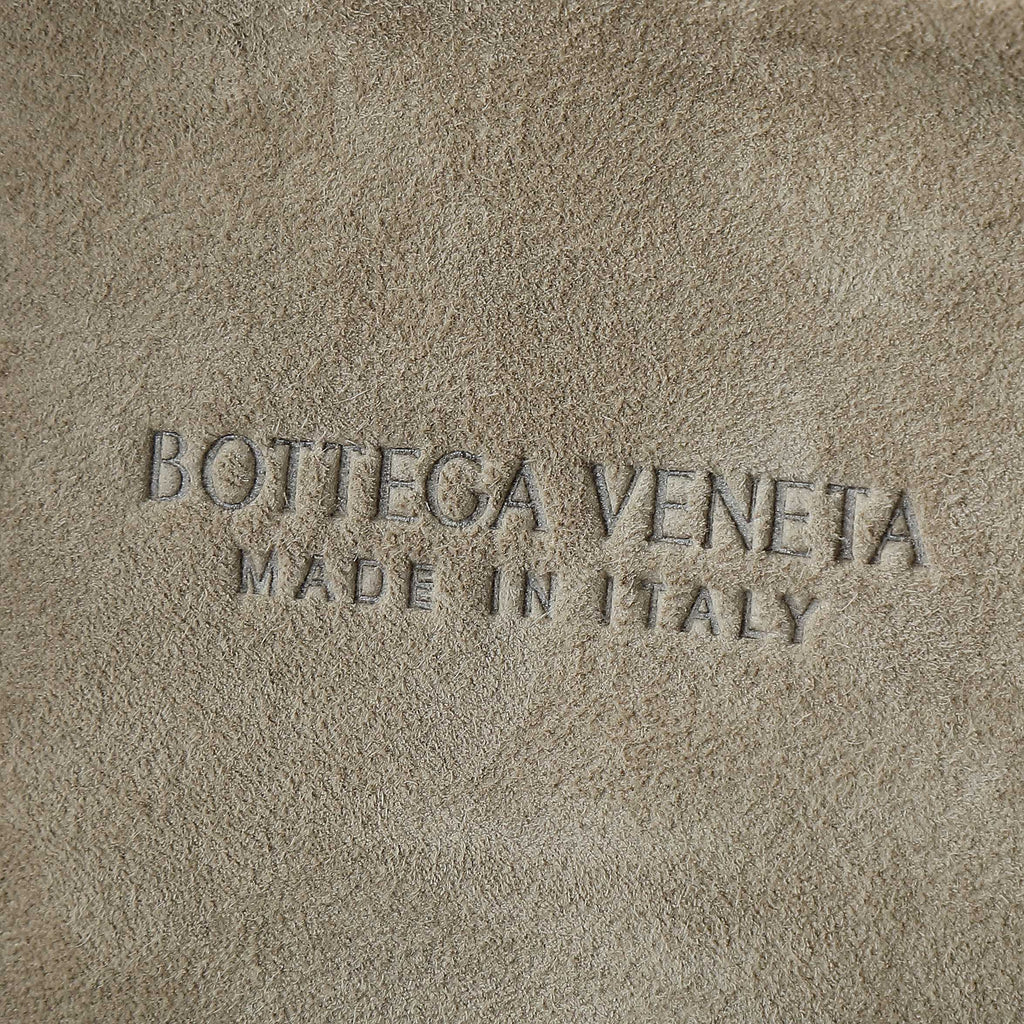 BOTTEGA VENETA 25S SMALL JODIE 36 IN MUTED TAUPE SUEDE GOLD HARDWARE